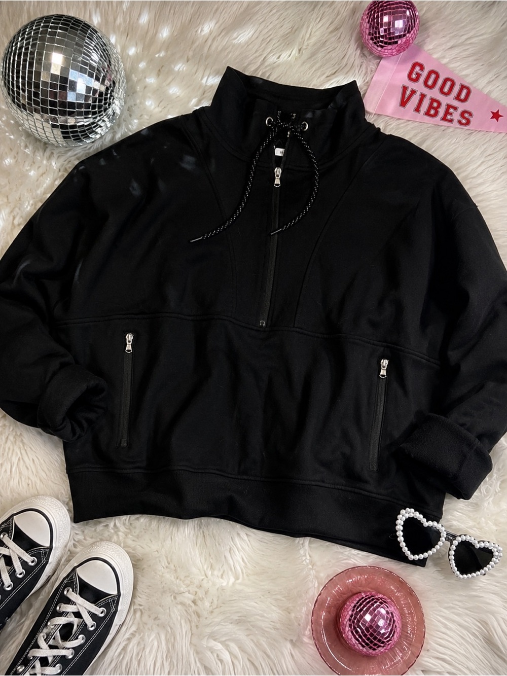 Maurices Black Half-Zip Pullover Hoodie